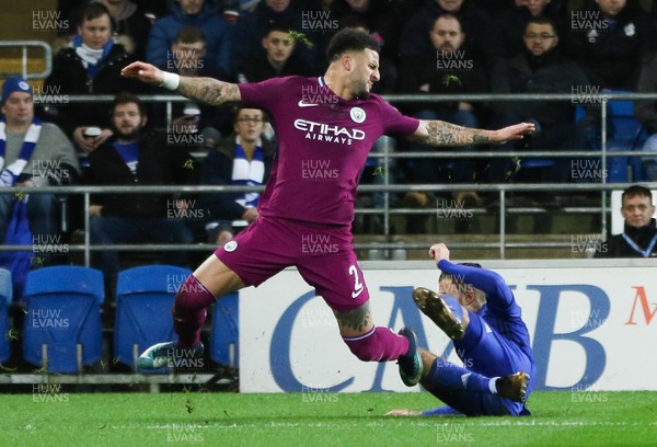 280118 - Cardiff City v Manchester City, Emirates FA Cup Fourth Round - Joe Bennett of Cardiff City brings down Kyle Walker of Manchester City