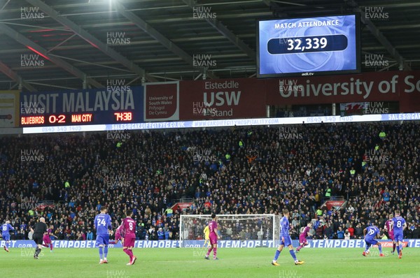 280118 - Cardiff City v Manchester City, Emirates FA Cup Fourth Round - The match attendance figure is displayed on the giant screen