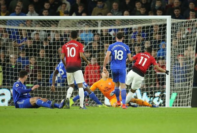 221218 - Cardiff City v Manchester United, Premier League - Anthony Martial of Manchester United scores United's third goal