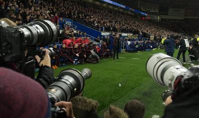 221218 - Cardiff City v Manchester United, Premier League - Manchester United manager Ole Gunnar Solskjaer is the centre of media attention at the start of the match