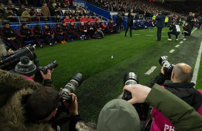 221218 - Cardiff City v Manchester United, Premier League - Manchester United manager Ole Gunnar Solskjaer is the centre of media attention at the start of the match