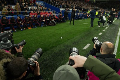 221218 - Cardiff City v Manchester United, Premier League - Manchester United manager Ole Gunnar Solskjaer is the centre of media attention at the start of the match