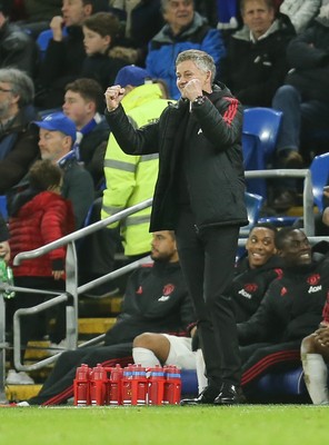 221218 - Cardiff City v Manchester United, Premier League - Manchester United manager Ole Gunnar Solskjaer celebrates as United score their fifth goal