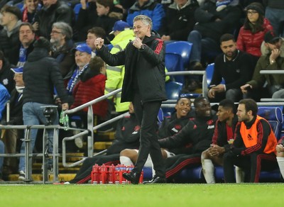 221218 - Cardiff City v Manchester United, Premier League - Manchester United manager Ole Gunnar Solskjaer celebrates as United score their fifth goal