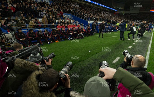221218 - Cardiff City v Manchester United, Premier League - Manchester United manager Ole Gunnar Solskjaer is the centre of media attention at the start of the match