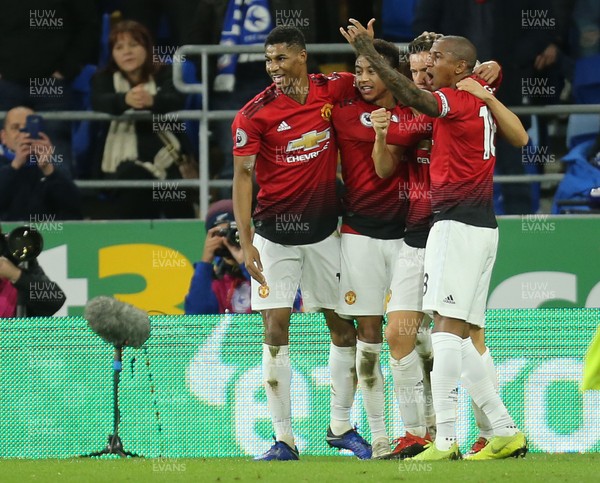 221218 - Cardiff City v Manchester United, Premier League - Manchester United players celebrate the second goal