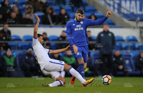 060118 - Cardiff City v Mansfield Town, Emirates FA Cup Round 3 - Callum Paterson of Cardiff City is challenged by Jacob Mellis of Mansfield Town