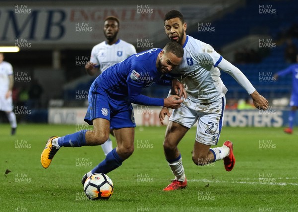 060118 - Cardiff City v Mansfield Town, Emirates FA Cup Round 3 - Jazz Richards of Cardiff City holds off the challenge from CJ Hamilton of Mansfield Town