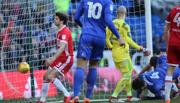 170218 - Cardiff City v Middlesbrough, Sky Bet Championship - Sean Morrison of Cardiff City, 4, scores goal