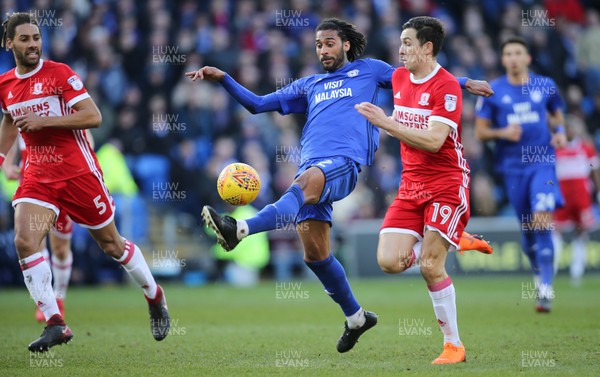 170218 - Cardiff City v Middlesbrough, Sky Bet Championship - Armand Traore of Cardiff City is challenged by Stewart Downing of Middlesbrough
