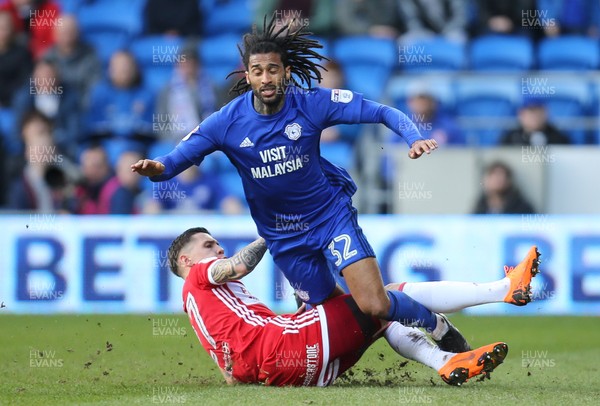 170218 - Cardiff City v Middlesbrough, Sky Bet Championship - Armand Traore of Cardiff City is brought down by Muhamed Besic of Middlesbrough