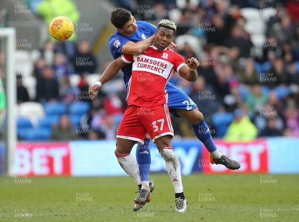 170218 - Cardiff City v Middlesbrough, Sky Bet Championship - Adama Traore of Middlesbrough and Marko Grujic of Cardiff City compete for the ball