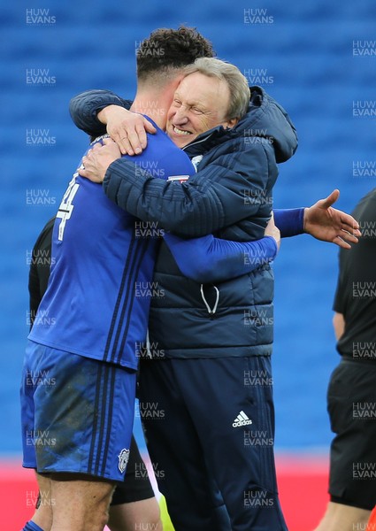 170218 - Cardiff City v Middlesbrough, Sky Bet Championship - Cardiff City manager Neil Warnock celebrates the win with goalscorer Sean Morrison of Cardiff City at the end of the match