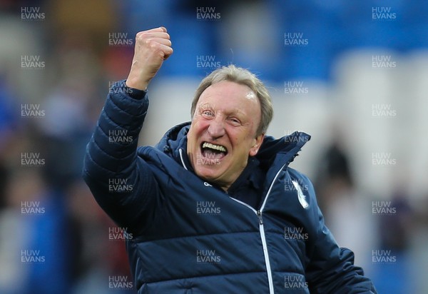 170218 - Cardiff City v Middlesbrough, Sky Bet Championship - Cardiff City manager Neil Warnock celebrates at the end of the match