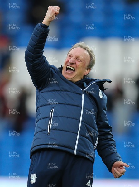 170218 - Cardiff City v Middlesbrough, Sky Bet Championship - Cardiff City manager Neil Warnock celebrates at the end of the match