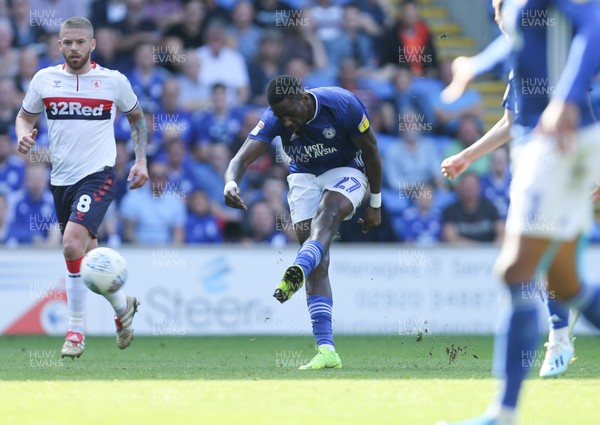 210919 - Cardiff City v Middlesbrough, SkyBet Championship - Omar Bogle of Cardiff City fires a shot at goal