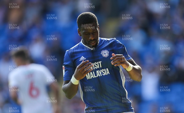210919 - Cardiff City v Middlesbrough, SkyBet Championship - Omar Bogle of Cardiff City reacts after failing to take his chance to score
