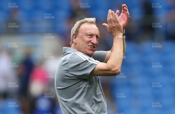 210919 - Cardiff City v Middlesbrough, SkyBet Championship - Cardiff City manager Neil Warnock celebrates at the end of the match