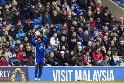 270424 - Cardiff City v Middlesbrough - Sky Bet Championship - Mahlon Romeo of Cardiff City takes a throw in