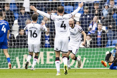 270424 - Cardiff City v Middlesbrough - Sky Bet Championship - Matthew Clarke of Middlesbrough celebartres scoring his sides first goal 