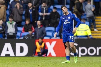 270424 - Cardiff City v Middlesbrough - Sky Bet Championship - Ollie Tanner of Cardiff City reacts after Middlesbrough’s first goal