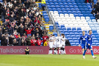 270424 - Cardiff City v Middlesbrough - Sky Bet Championship - Middlesbrough celebrate their second goal scored by Finn Azaz