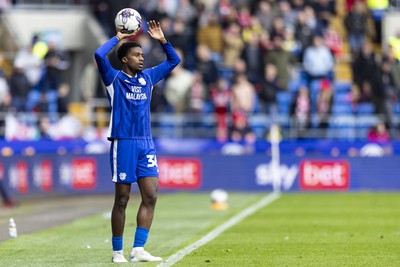 270424 - Cardiff City v Middlesbrough - Sky Bet Championship - Raheem Conte of Cardiff City takes a throw in