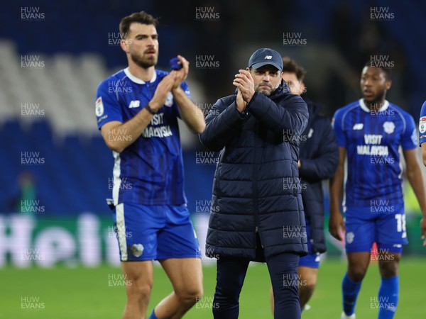 091223  - Cardiff City v Millwall, EFL Sky Bet Championship - Cardiff City manager Erol Bulut with goalscorer Dimitrios Goutas at the end of the match