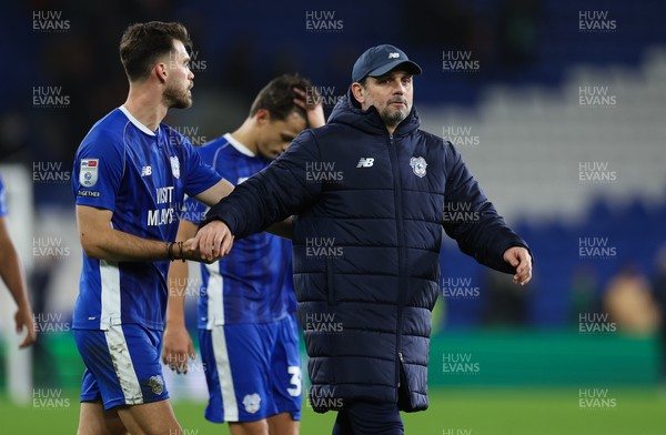 091223  - Cardiff City v Millwall, EFL Sky Bet Championship - Cardiff City manager Erol Bulut with goalscorer Dimitrios Goutas at the end of the match