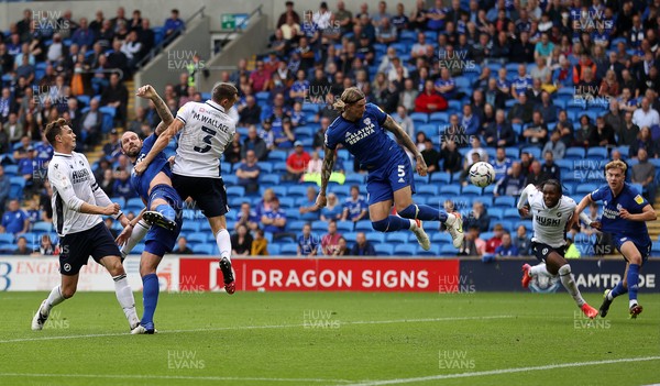 210821 - Cardiff City v Millwall - SkyBet Championship - Aden Flint of Cardiff City headers in his first goal