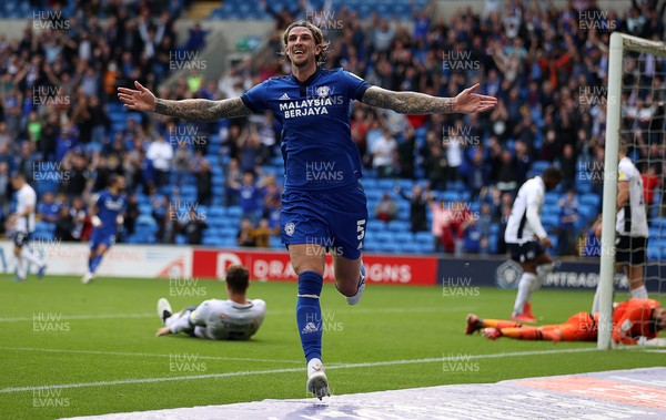 210821 - Cardiff City v Millwall - SkyBet Championship - Aden Flint of Cardiff City celebrates scoring his second goal