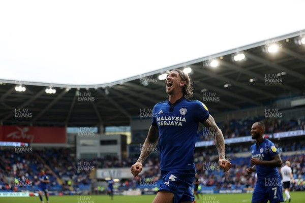 210821 - Cardiff City v Millwall - SkyBet Championship - Aden Flint of Cardiff City celebrates scoring his second goal