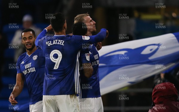 261219 - Cardiff City v Millwall, Sky Bet Championship - Aden Flint of Cardiff City celebrates with team mates after scoring goal