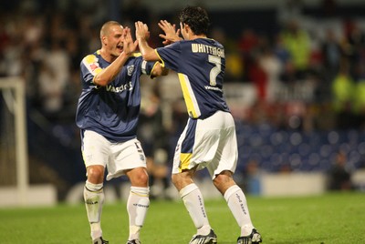 26.08.08...Cardiff City v MK Dons, Carling Cup Round 2 -  Cardiff's Peter Whittingham celebrates his goal (Cardiff's 2nd) with Cardiff's Darren Purse 