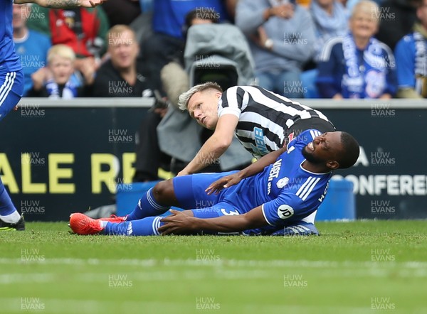 180818 - Cardiff City v Newcastle United, Premier League - Junior Hoilett of Cardiff City goes down in pain after being challenged