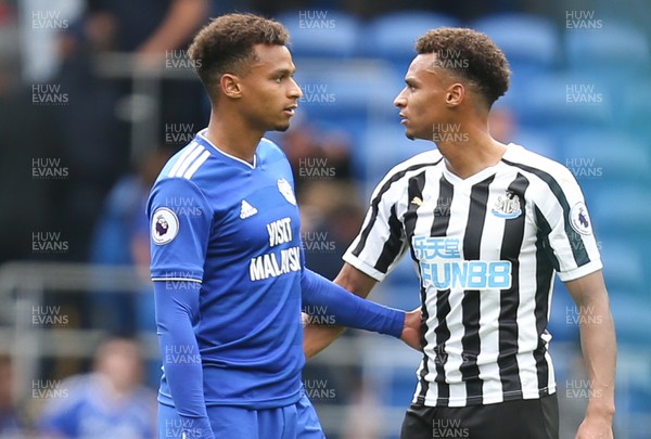 180818 - Cardiff City v Newcastle United, Premier League - Twin brothers Josh Murphy of Cardiff City and Jacob Murphy of Newcastle United together after the final whistle