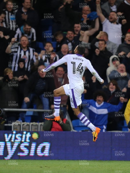 280417 - Cardiff City v Newcastle United, Sky Bet Championship - Isaac Hayden of Newcastle United celebrates after scoring the second goal