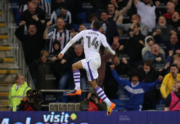 280417 - Cardiff City v Newcastle United, Sky Bet Championship - Isaac Hayden of Newcastle United celebrates after scoring the second goal