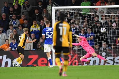 071025 - Cardiff City v Newport County - Vertu Trophy Group Stage - Tom Davies of Newport County scores the first goal of the game
