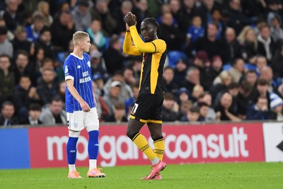 071025 - Cardiff City v Newport County - Vertu Trophy Group Stage - Cameron Antwi of Newport County applauded fans after leaving the field