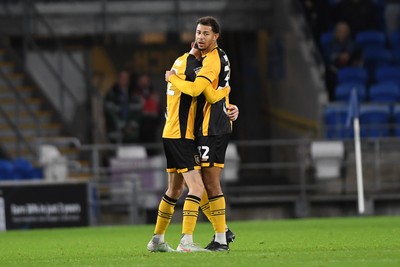 071025 - Cardiff City v Newport County - Vertu Trophy Group Stage - Jaden Warner of Newport County and Joe Thomas of Newport County at full time