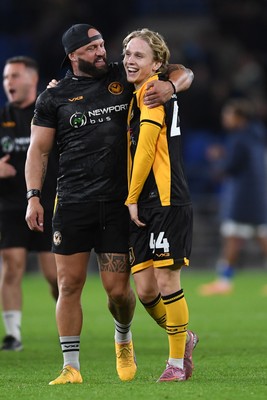 071025 - Cardiff City v Newport County - Vertu Trophy Group Stage - David Pipe and Sam Braybrooke of Newport County celebrate the win at full time