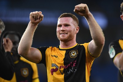 071025 - Cardiff City v Newport County - Vertu Trophy Group Stage - Lee Jenkins of Newport County celebrates the win at full time