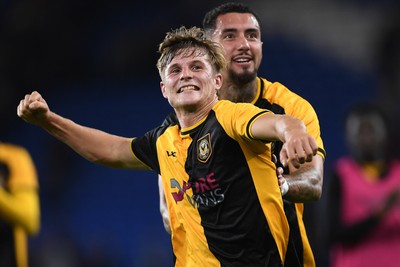 071025 - Cardiff City v Newport County - Vertu Trophy Group Stage - Tom Davies of Newport County celebrates the win at full time