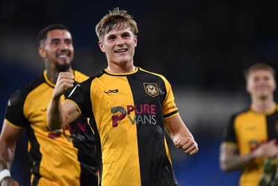 071025 - Cardiff City v Newport County - Vertu Trophy Group Stage - Tom Davies of Newport County celebrates the win at full time