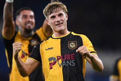 071025 - Cardiff City v Newport County - Vertu Trophy Group Stage - Tom Davies of Newport County celebrates the win at full time
