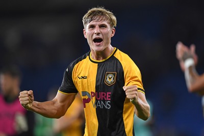 071025 - Cardiff City v Newport County - Vertu Trophy Group Stage - Tom Davies of Newport County celebrates the win at full time