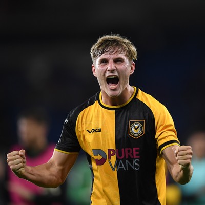 071025 - Cardiff City v Newport County - Vertu Trophy Group Stage - Tom Davies of Newport County celebrates the win at full time