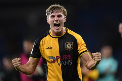 071025 - Cardiff City v Newport County - Vertu Trophy Group Stage - Tom Davies of Newport County celebrates the win at full time