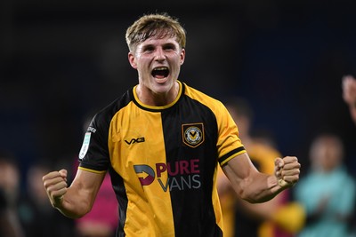 071025 - Cardiff City v Newport County - Vertu Trophy Group Stage - Tom Davies of Newport County celebrates the win at full time